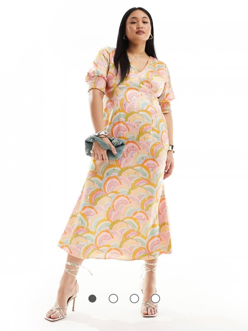 Never Fully Dressed Plus metallic puff sleeve midaxi dress in rainbow print